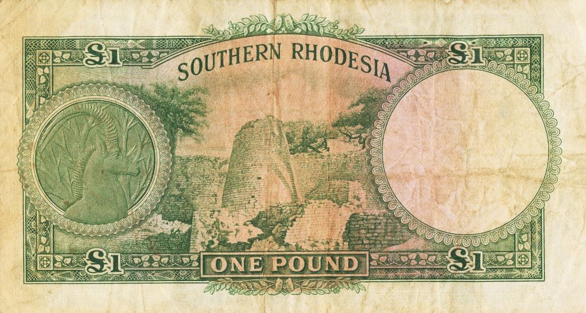 Back of Southern Rhodesia p13c: 1 Pound from 1954