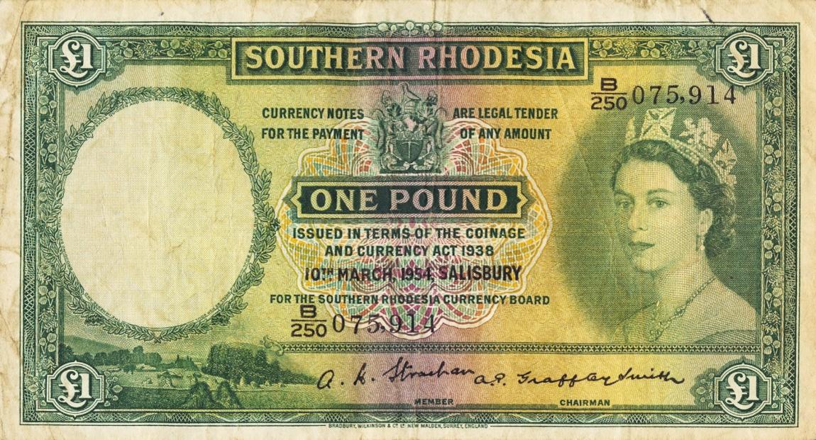 Front of Southern Rhodesia p13c: 1 Pound from 1954