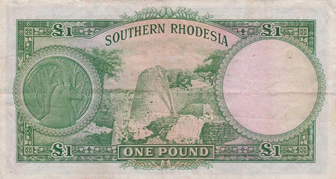 Back of Southern Rhodesia p17a: 1 Pound from 1955