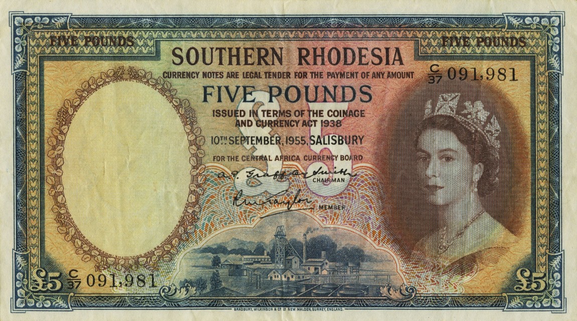 Front of Southern Rhodesia p18: 5 Pounds from 1955