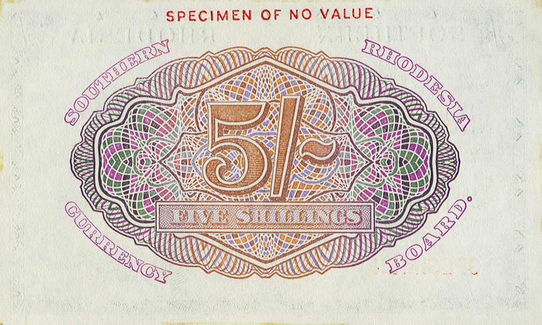 Back of Southern Rhodesia p8ct: 5 Shillings from 1943