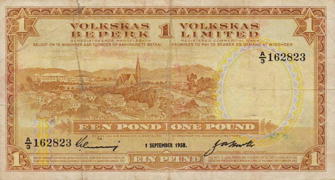 Front of Southwest Africa p14b: 1 Pound from 1958