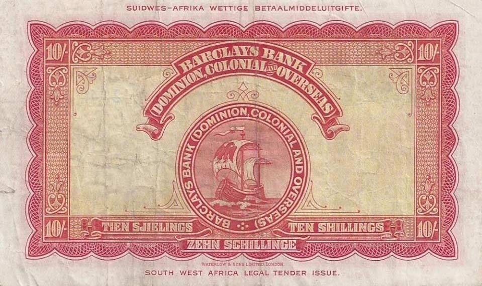 Back of Southwest Africa p1c: 10 Shillings from 1951