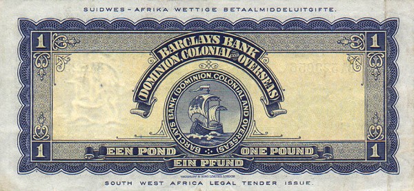 Back of Southwest Africa p2d: 1 Pound from 1951