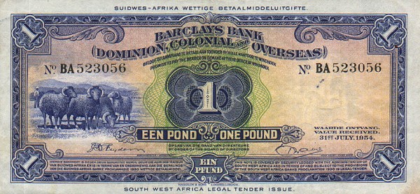 Front of Southwest Africa p2d: 1 Pound from 1951