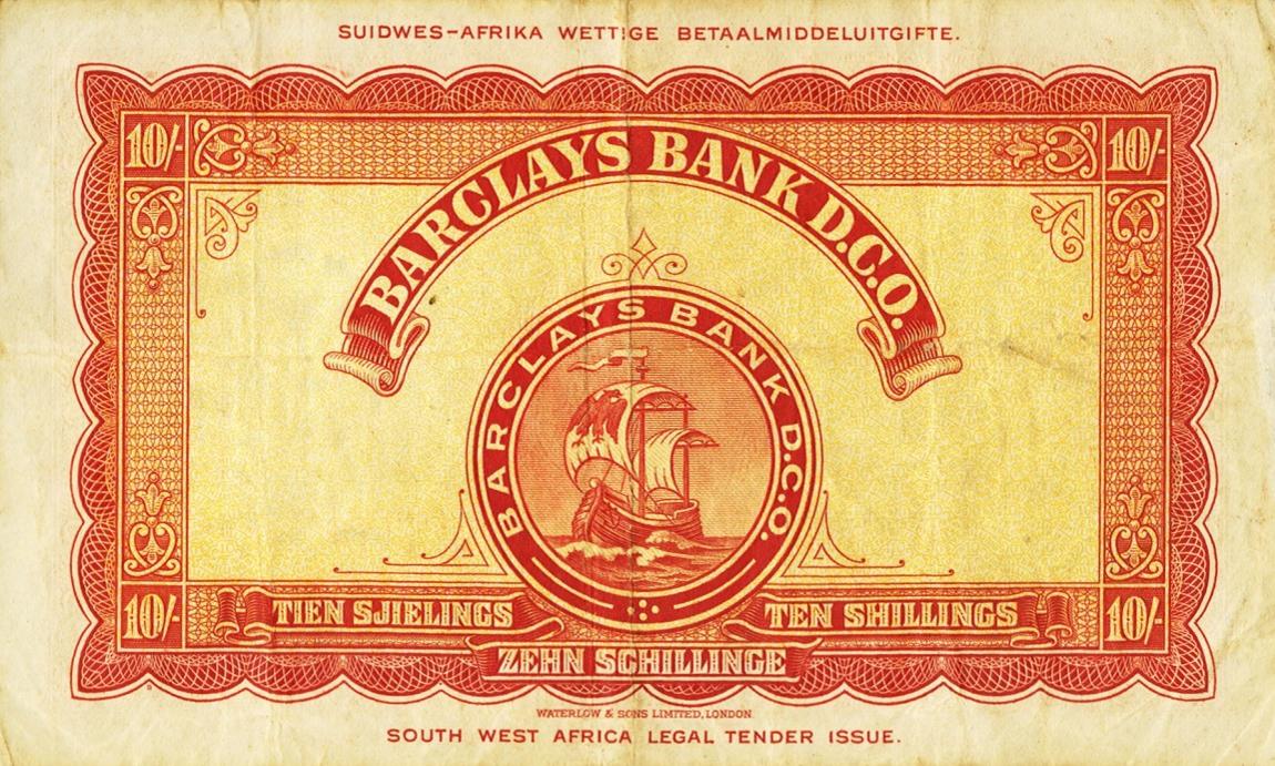 Back of Southwest Africa p4a: 10 Shillings from 1954