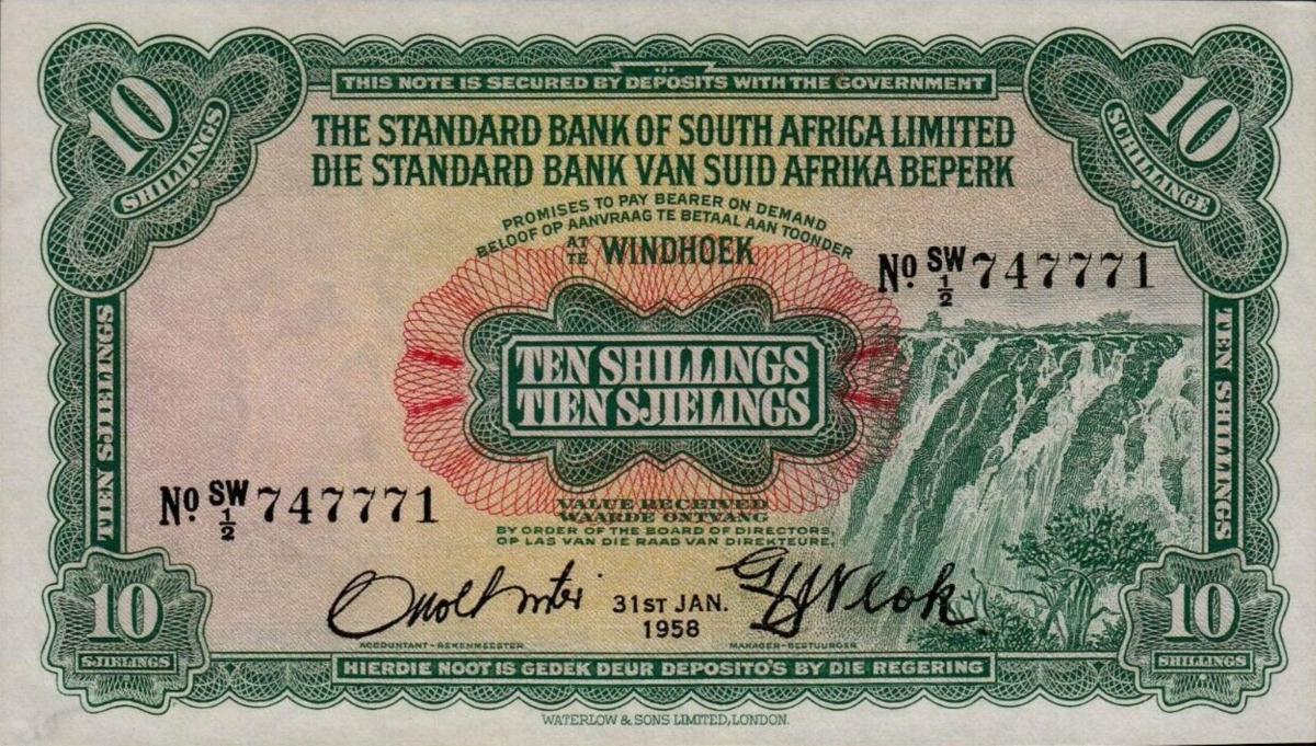 Front of Southwest Africa p10: 10 Shillings from 1954