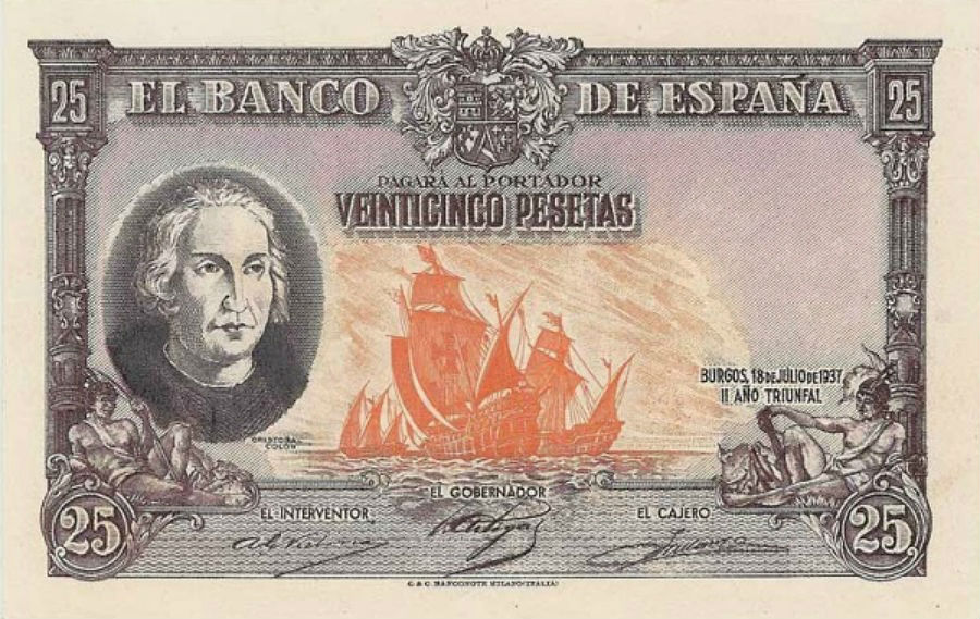 Front of Spain p106A: 25 Pesetas from 1937