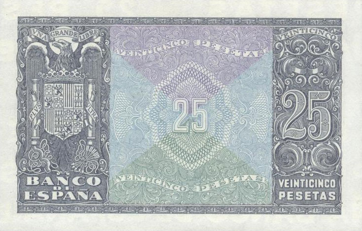 Back of Spain p116a: 25 Pesetas from 1940