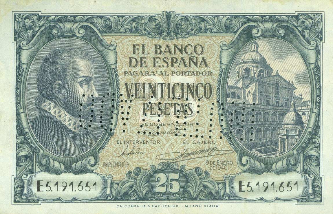 Front of Spain p116s: 25 Pesetas from 1940