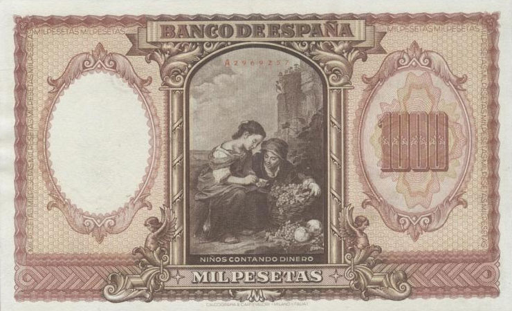 Back of Spain p120a: 1000 Pesetas from 1940