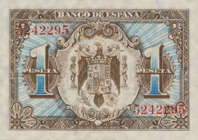 Back of Spain p121a: 1 Peseta from 1940