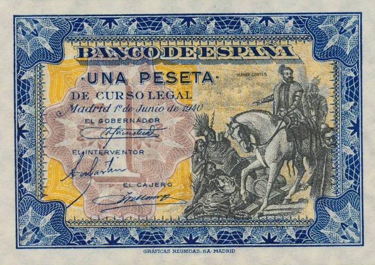 Front of Spain p121a: 1 Peseta from 1940