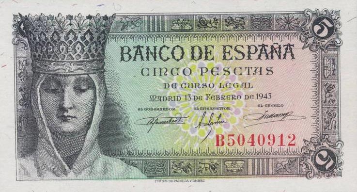 Front of Spain p127a: 5 Pesetas from 1943