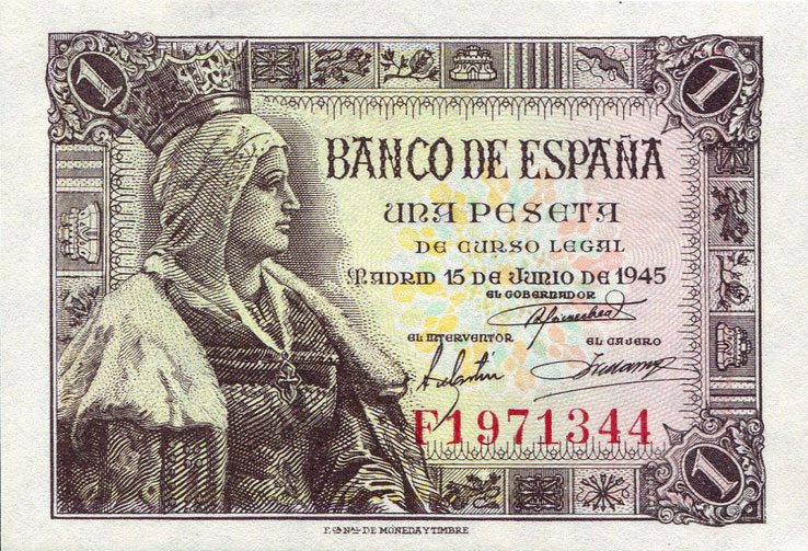 Front of Spain p128a: 1 Peseta from 1945