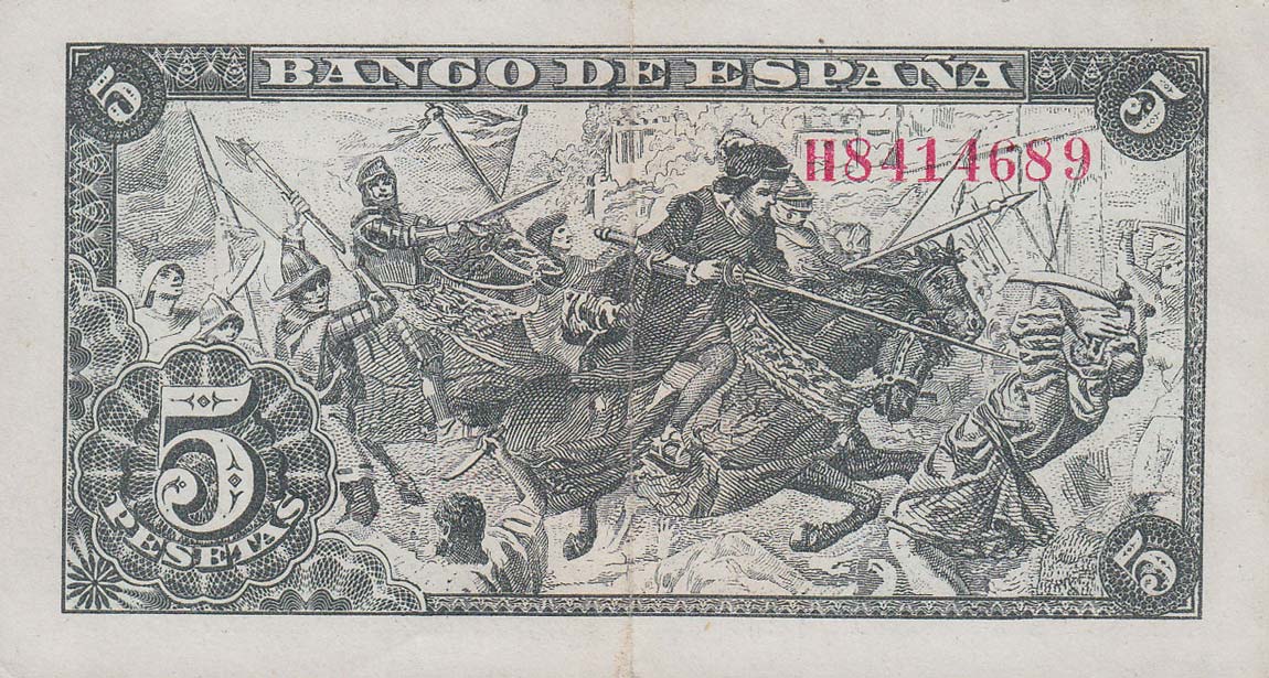 Back of Spain p129a: 5 Pesetas from 1945