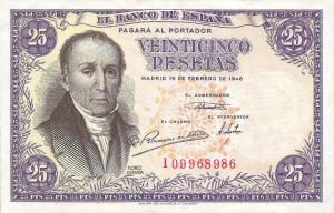 p130a from Spain: 25 Pesetas from 1946 p130a from Spain: 25 Pesetas from 1946