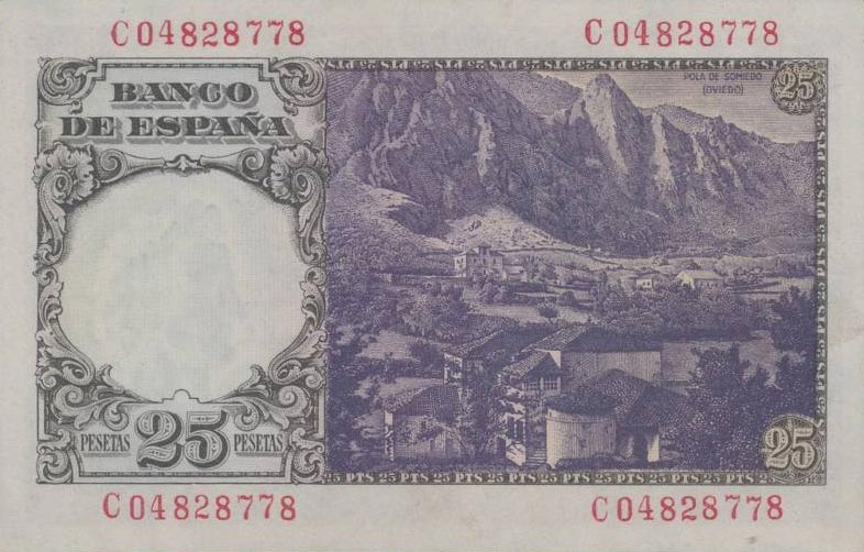 Back of Spain p130a: 25 Pesetas from 1946