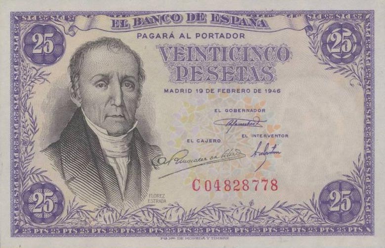 Front of Spain p130a: 25 Pesetas from 1946