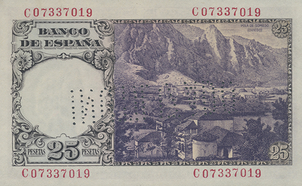 Back of Spain p130s: 25 Pesetas from 1946