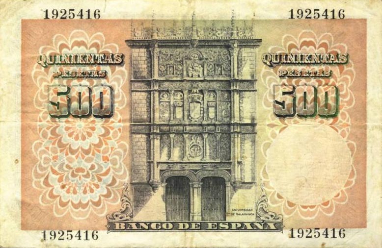 Back of Spain p132a: 500 Pesetas from 1946