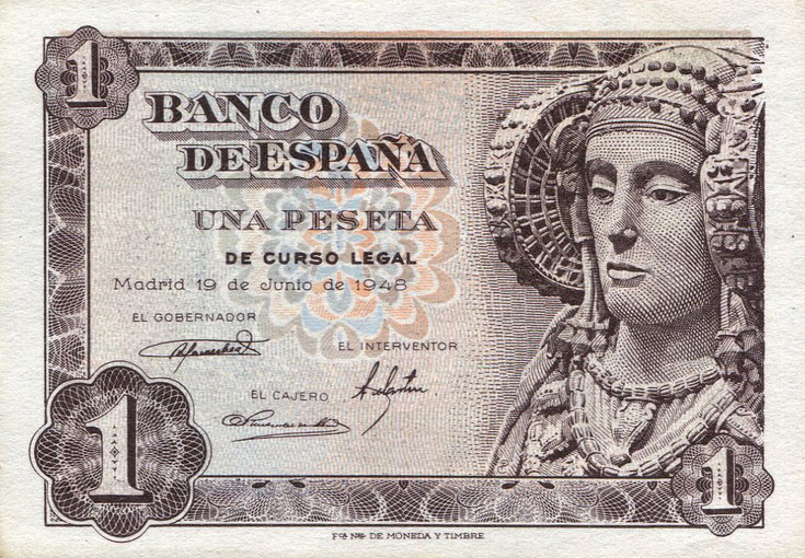 Front of Spain p135a: 1 Peseta from 1948