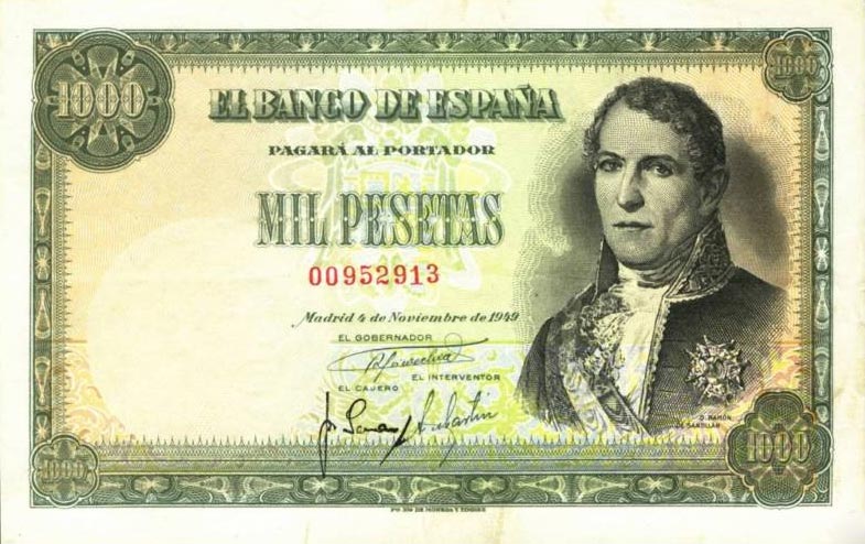 Front of Spain p138a: 1000 Pesetas from 1949