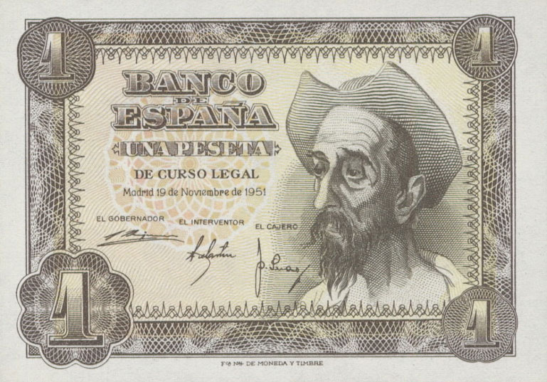 Front of Spain p139a: 1 Peseta from 1951