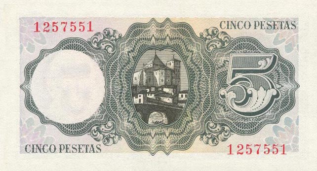 Back of Spain p140a: 5 Pesetas from 1951