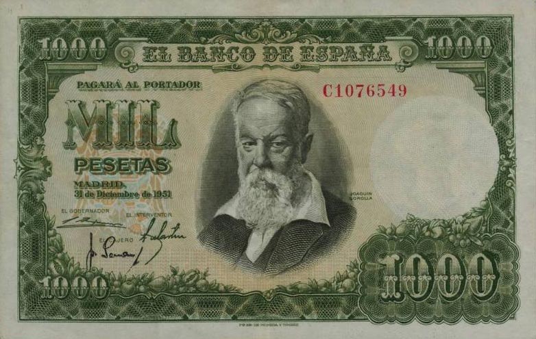 Front of Spain p143a: 1000 Pesetas from 1951
