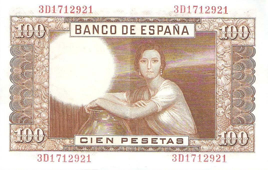 Back of Spain p145a: 100 Pesetas from 1953