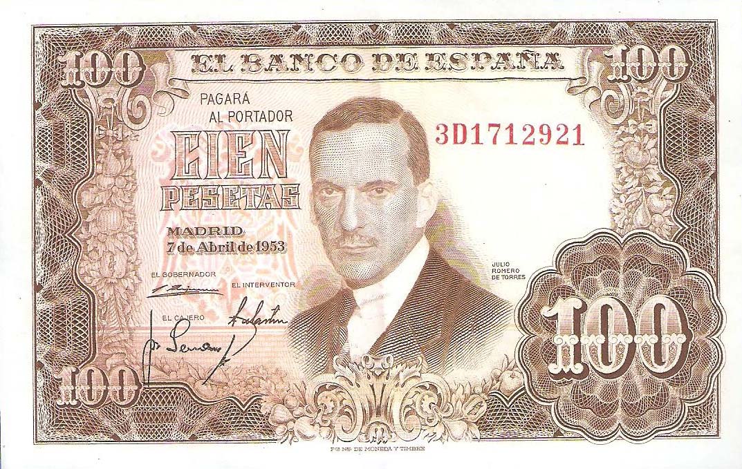 Front of Spain p145a: 100 Pesetas from 1953