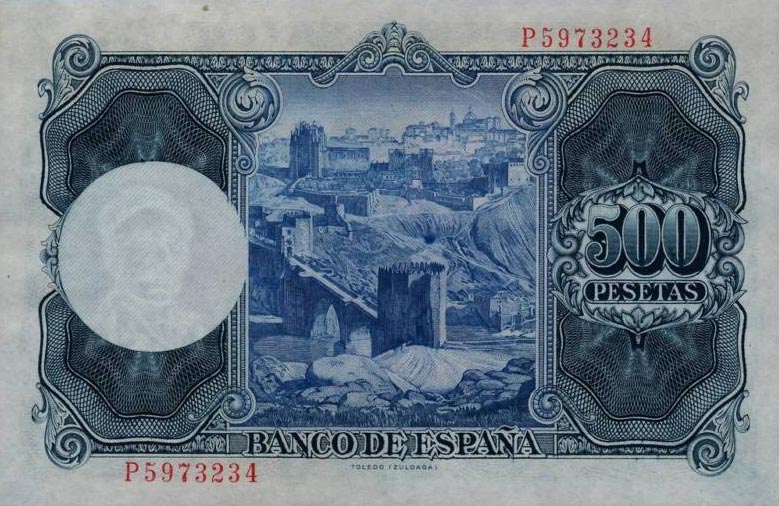 Back of Spain p148a: 500 Pesetas from 1954