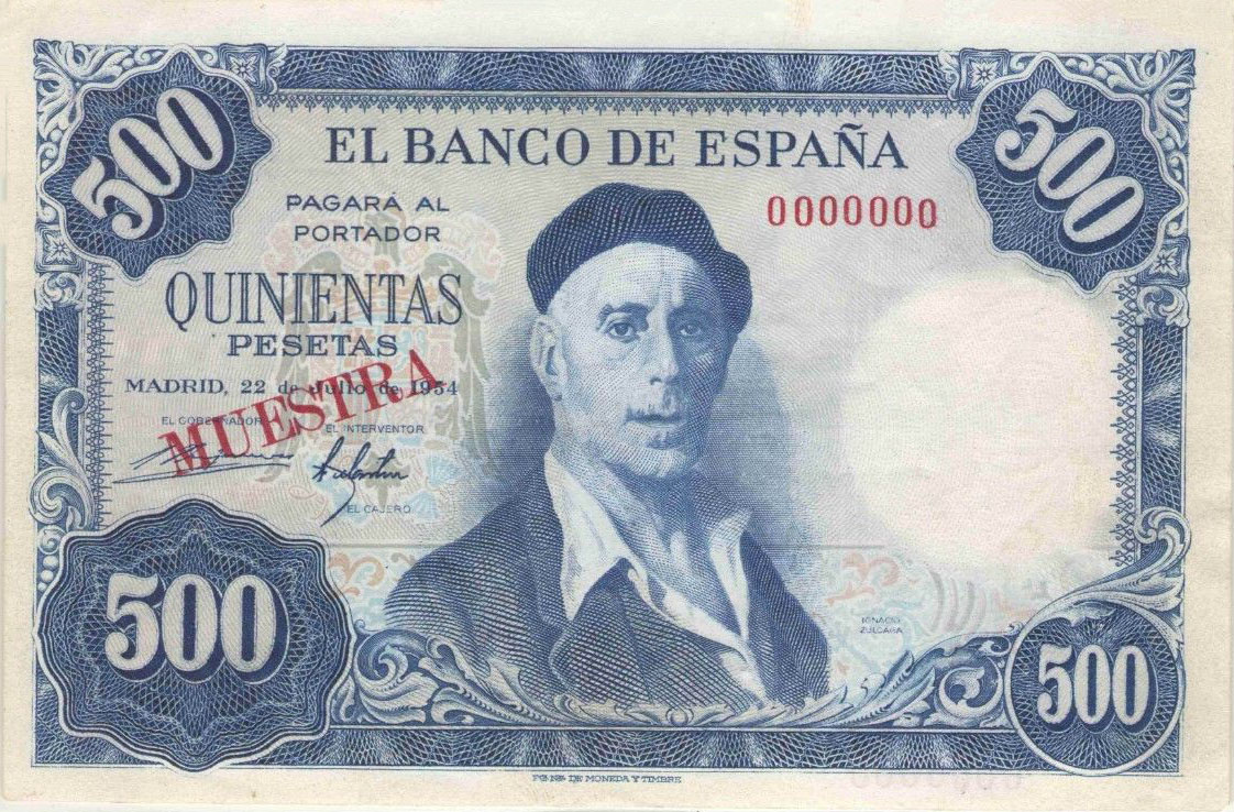 Front of Spain p148s: 500 Pesetas from 1954