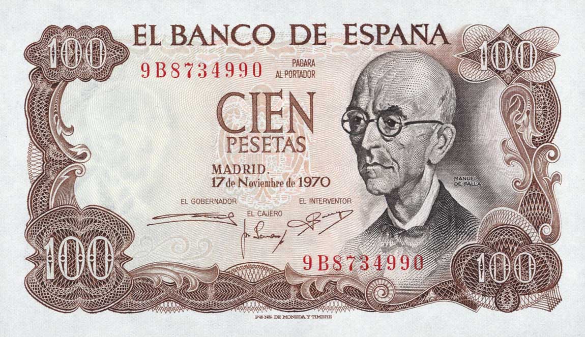 Front of Spain p152a: 100 Pesetas from 1970