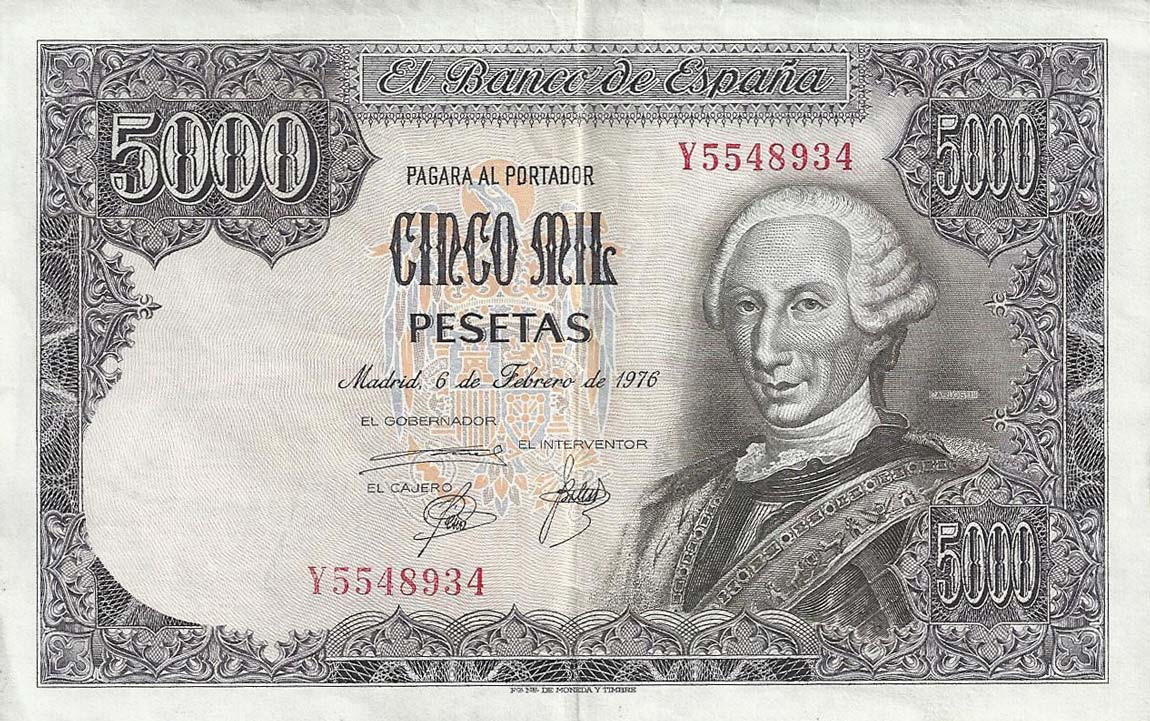 Front of Spain p155a: 5000 Pesetas from 1976