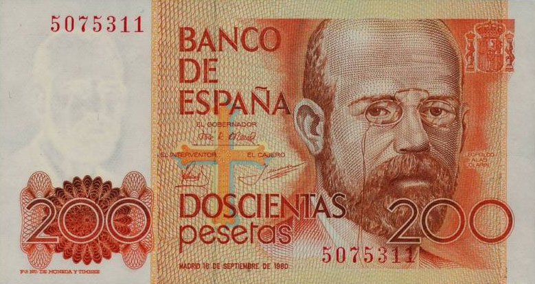 Front of Spain p156: 200 Pesetas from 1980