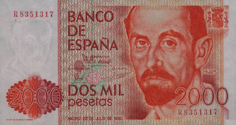 Front of Spain p159: 2000 Pesetas from 1980