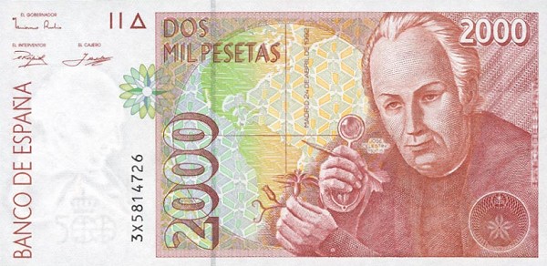 Front of Spain p164: 2000 Pesetas from 1992