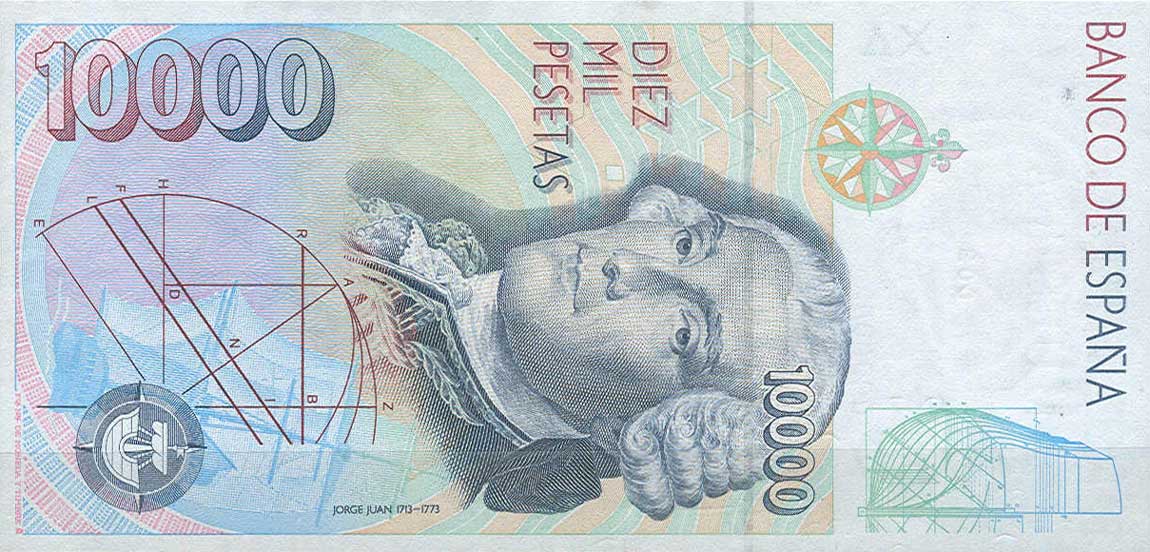 Back of Spain p166s: 10000 Pesetas from 1992