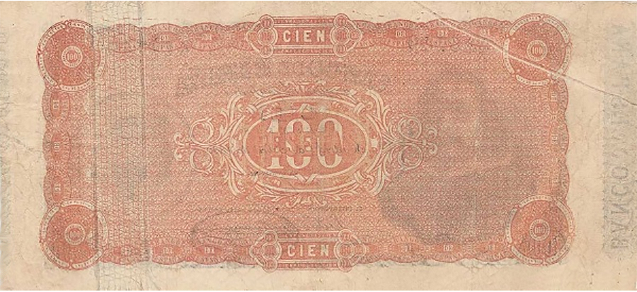 Back of Spain p21: 100 Pesetas from 1880