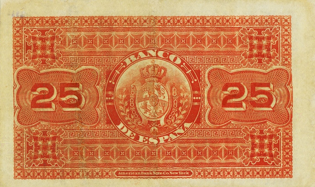 Back of Spain p24a: 25 Pesetas from 1884