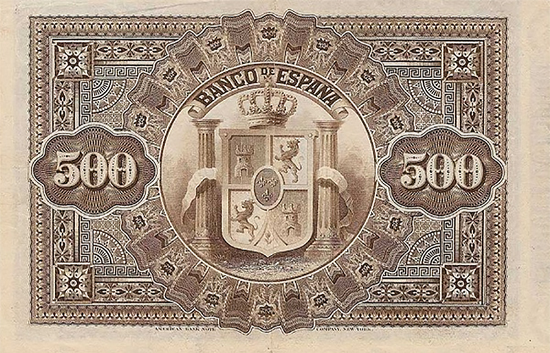 Back of Spain p27a: 500 Pesetas from 1884