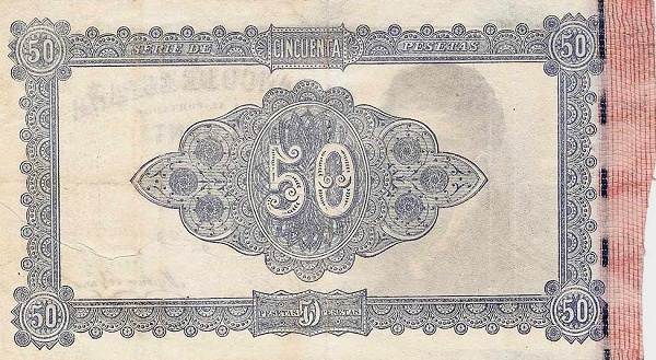 Back of Spain p2: 50 Pesetas from 1874