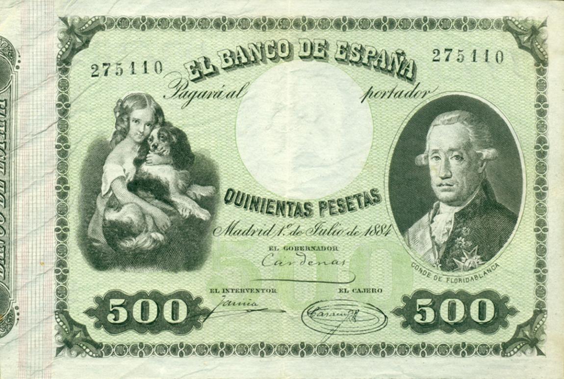 Front of Spain p32: 500 Pesetas from 1884