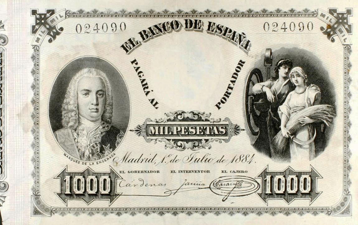 Front of Spain p33: 1000 Pesetas from 1884