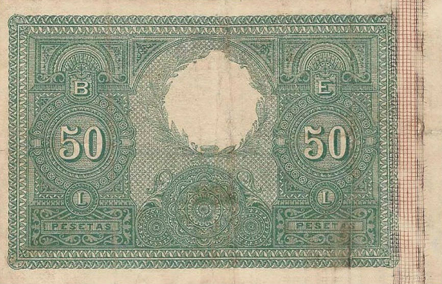 Back of Spain p35: 50 Pesetas from 1886