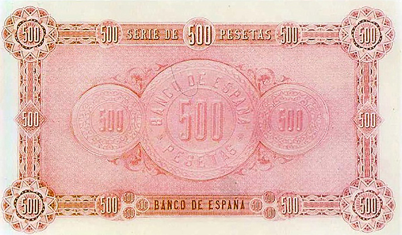 Back of Spain p4: 500 Pesetas from 1874