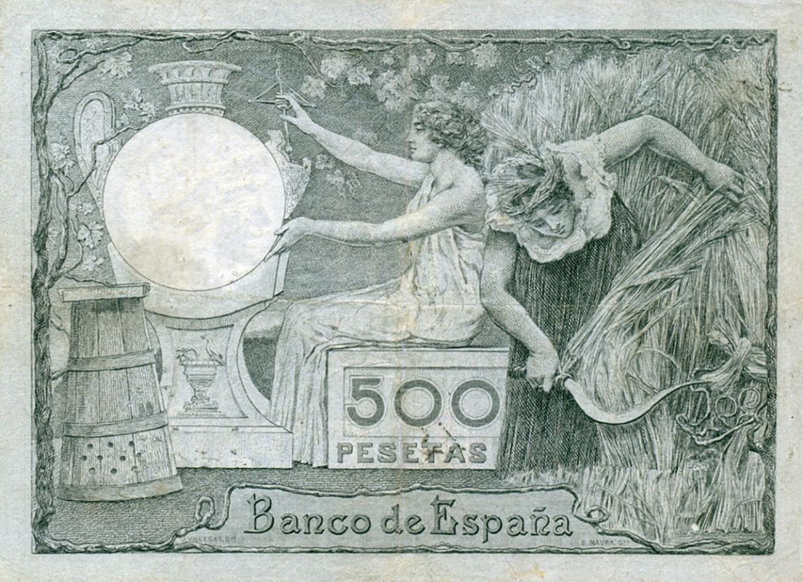 Back of Spain p54a: 500 Pesetas from 1903