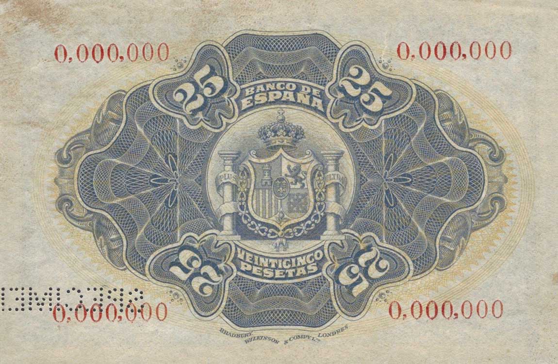 Back of Spain p57s: 25 Pesetas from 1906